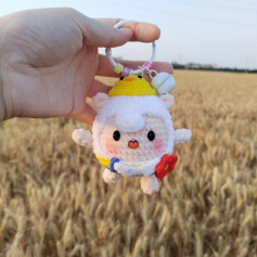 Dong Dong Sheep Amigurumi Crochet Pattern Chart: Cute White Woolly Doll with Yellow Duck Hat and Red Flower