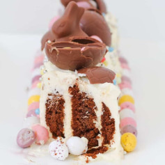 Easter Chocolate Ripple Cake with Whipped Cream and Mini Eggs