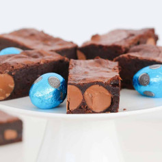 Easter Mini Egg Brownies: Rich, Fudgy Chocolate Cake with Melty Blue Mini Eggs Inside