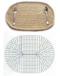 Elegant beige crochet tote bag with wooden handle and intricate floral lace pattern chart