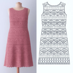 Elegant Crochet Dresses Collection: Pink, Orange, and Teal with Detailed Stitch Charts