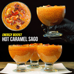 Energy Boost Hot Caramel Sago Porridge with Roasted Cashews and Raisins