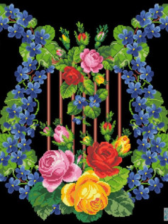Fantasia1 Cross Stitch Pattern Chart by Hanna Shandra featuring colorful roses and blue flowers