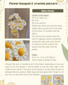 Flower bouquet C crochet pattern: Daisy, Tulips, Lily A, and Rose flowers