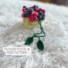 Flower Pouch Free Crochet Pattern by Oliyankoami - Yellow Bag with Pink and Blue Flowers