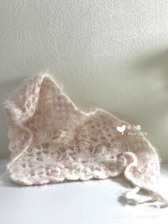 Fluffy Pink Speckled Crochet Bandana Turban with Chart Pattern
