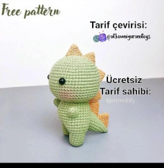 Free Amigurumi Pocket Dinosaur Oscar Pattern by Jenniedolly - Cute Green Crochet Dino with Orange Spikes