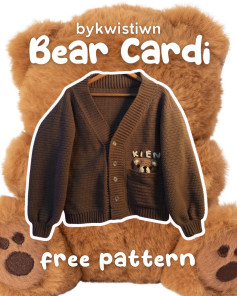 Free Crochet Bear Cardigan Pattern: Brown Button-Down Sweater with Cute Bear Applique Pocket