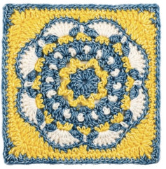 Free Crochet Granny Square Pattern Chart: Blue, Yellow & White Colorwork