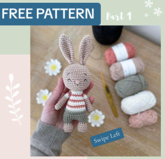 Free Crochet Pattern: Cute Beige Bunny Amigurumi with Striped Shirt