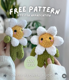Free Crochet Pattern: Cute Daisy Flower Buddy Amigurumi with White Petals and Green Body