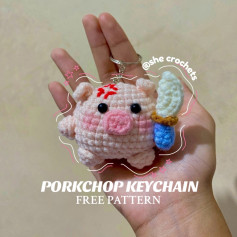 Free Crochet Pattern: Cute Pink Porkchop Pig Keychain Amigurumi