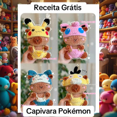 Free Crochet Pattern: Cute Pokémon Capybara Amigurumi (Pikachu, Jigglypuff, Snorlax)