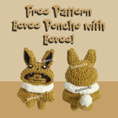 Free Crochet Pattern Eevee Poncho with Eevee Amigurumi Doll Tutorial