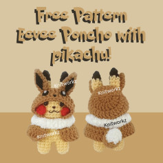 Free Crochet Pattern: Eevee Poncho with Pikachu Amigurumi Doll