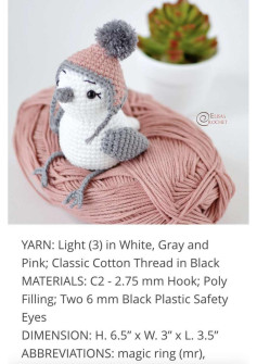 Free Crochet Pattern for Cute Amigurumi Bird with Pink Hat and Gray Wings