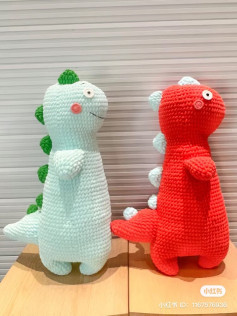 Free Crochet Pattern for Cute Amigurumi Dinosaur Doll - Green and Red Plushie Chart