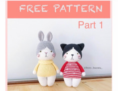 Free Crochet Pattern for Cute Bunny and Cat Amigurumi Dolls Part 1