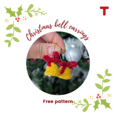 Free Crochet Pattern for Cute Christmas Bell Earrings with Red Bow