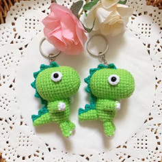Free Crochet Pattern for Cute Green Baby Dinosaur Keychain Amigurumi Tutorial