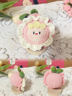 Free Crochet Pattern for Cute Pink Mochi Doll with Flower Headband