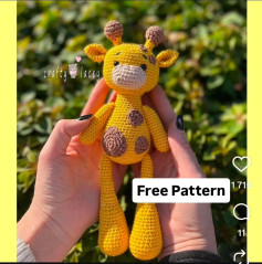 Free Crochet Pattern for Cute Yellow Giraffe Amigurumi Doll with Brown Spots