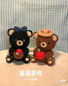 Free Crochet Pattern for Forest Teddy Bear Amigurumi with Apple and Mushroom Accessories