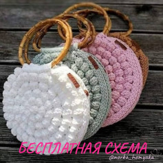 Free Crochet Pattern for Round Bobble Bag with Bamboo Handles
