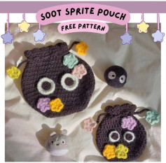 Free Crochet Pattern for Soot Sprite Pouch with Colorful Flower Details