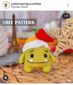 Free Crochet Pattern: Lunch the Monster Amigurumi Doll with Hat and Chili Pepper