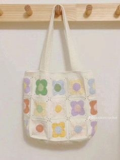 Free Crochet Pattern: Pastel Flower Granny Square Tote Bag Chart with Handle Instructions