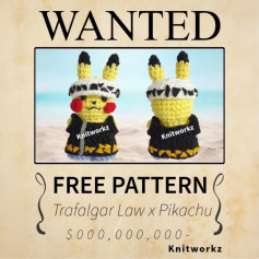 Free Crochet Pattern Trafalgar Law x Pikachu Amigurumi Doll