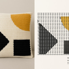 Geometric and Wave Pattern Crochet Pillow Charts with Symbols Legend
