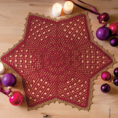 German Crochet Chart for Red and Gold Star-Shaped Doily with Picot Edging