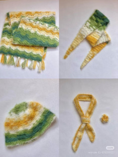 Gradient Mohair Crochet Set: Scarf, Hat, Necktie Pattern