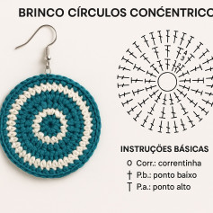 Gráficos de Crochê para Brincos: Círculos Concêntricos e Floral Circular