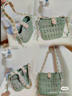Green and Pink Crochet Bucket Bag Pattern Chart with Cross Stitch Strap Tutorial
