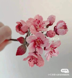 Hand-drawn Crochet Chart for Pink Cherry Blossom Branch with Buds and Leaves