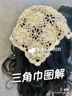 Hand-drawn Crochet Pattern Tutorial for Beige Floral Triangle Shawl with Detailed Stitch Diagrams