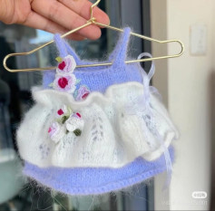 Hand-knitted Purple and White Flower Dress Pattern for Jellycat Angry Cat Doll