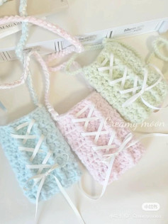 Handmade Crochet Bag Pattern Chart with Ribbon Lace-Up Detail in Pastel Colors