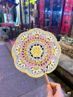 Handmade Crochet Flower Fan Pattern Chart with Pastel Colors