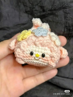 Handmade Crochet Pattern for Cute Pink Sheep Amigurumi with Flower Headband
