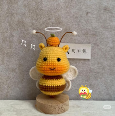 Handmade Crochet Pattern for Cute Yellow Bee Doll with Orange Hat