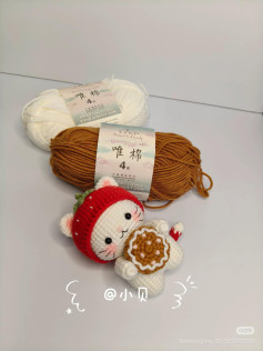 Handmade Crochet Strawberry Cat Holding Cookie Amigurumi Pattern