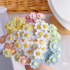 Handmade Pastel Crochet Daisy Flowers and Hand-drawn Pattern Chart