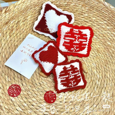 Handwritten Crochet Pattern Chart for Red and White Double Happiness Wedding Pillow with Heart Design