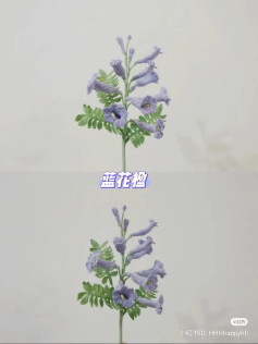 Handwritten Crochet Pattern Tutorial for Blue Delphinium Flower with Detailed Stitch Diagrams