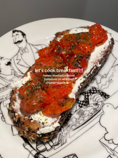 Honey Mustard Roasted Tomatoes on Whipped Cheese Toastie