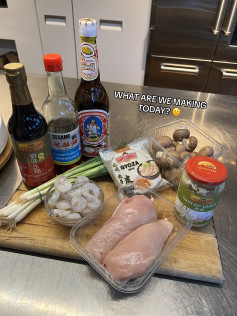 How to Make Homemade Gyoza: Mincing Chicken, Chopping Prawn and Scallion Ingredients